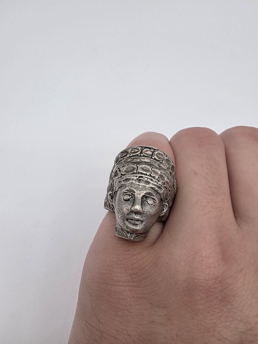 Vintage Hand Made Egyptian Queen Nefertiti Sterling Silver 925 Ring Size 7